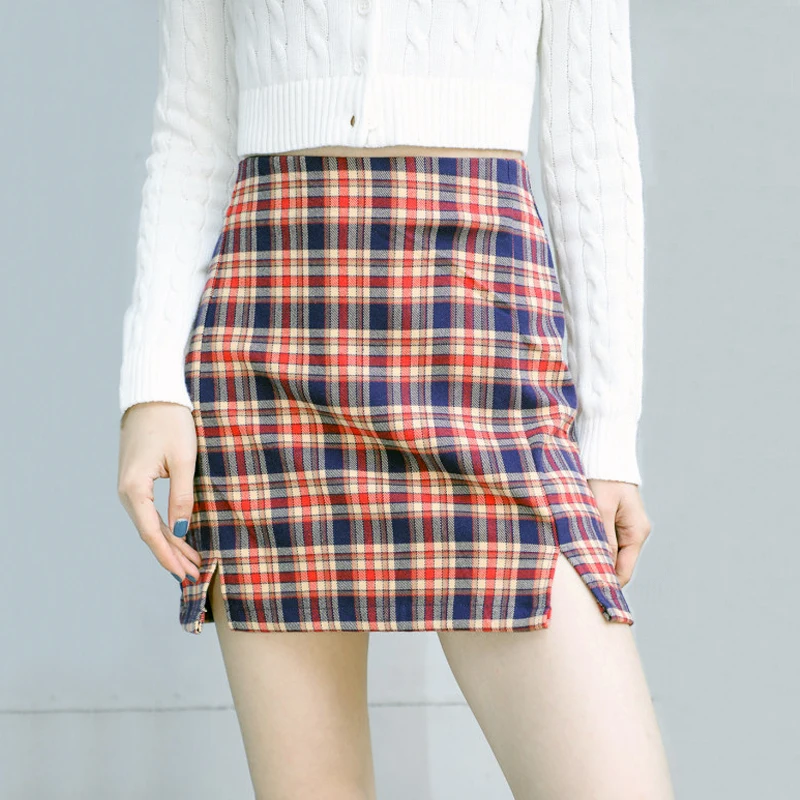 Женская мини юбка в клетку с двумя маленькими разрезами спереди Очень мягкая