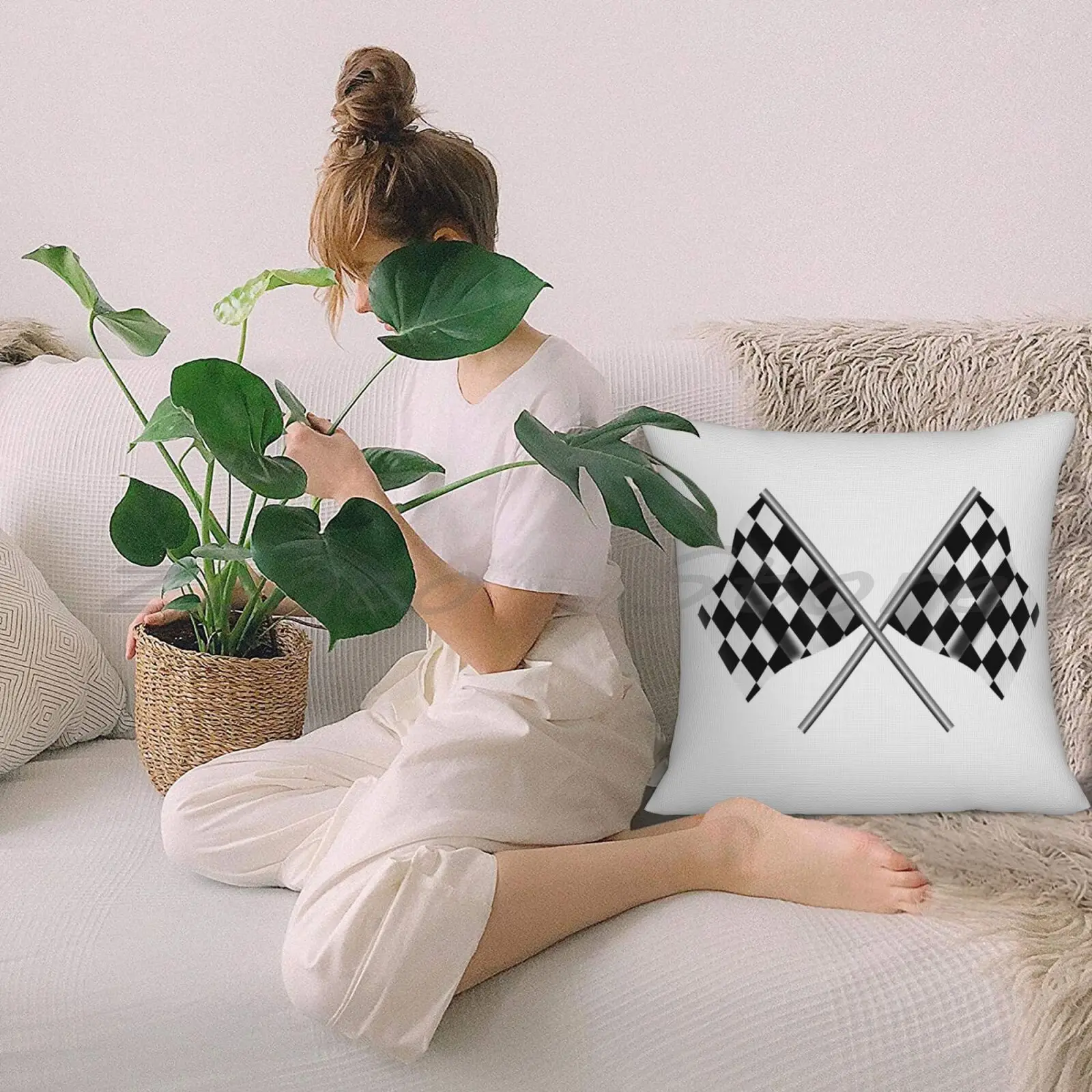 Race. Checkered Flag. Crossed Win Winner Chequered Flag Racing Cars Race On White. Print Customize Pattern Flax | Дом и сад