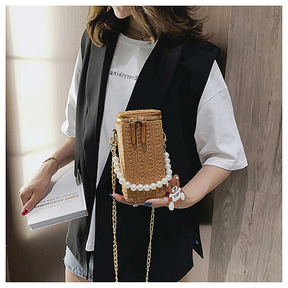 

Summer Square Straw Versatile Shoulder Crossbody Braided Chain Bag