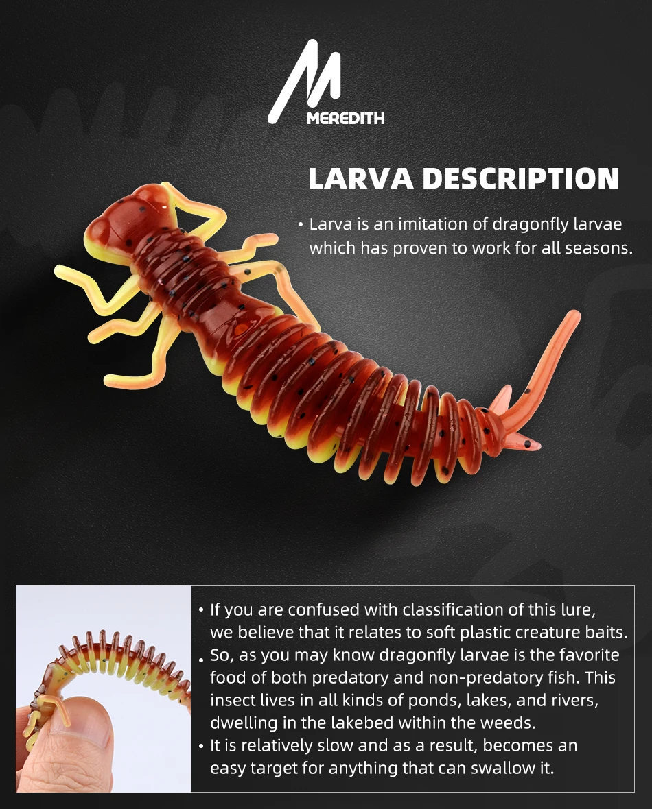 Мягкие приманки MEREDITH Larva, 50 мм, 62 мм, 85 мм, искусственные приманки, силиконовая приманка для ловли червя, приманка для ловли щуки, гольян, плавающая приманка, пластиковые приманки