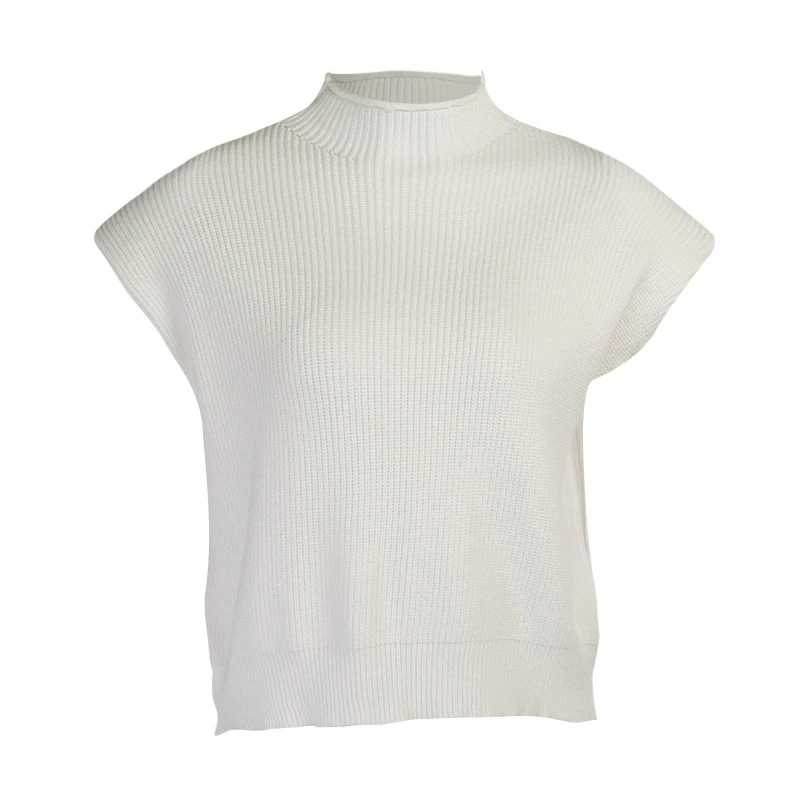 

Winter Autumn Sleeveless Vest Sweater Tops Turtleneck Women Casual Fashion With Shoulder Pads Knitted Pullover Solid Color Top