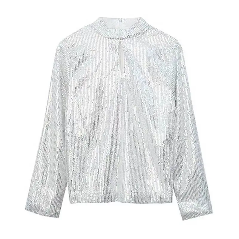 Шикарные женские блестящие Футболки с длинным рукавом топы Клубные рубашки топ