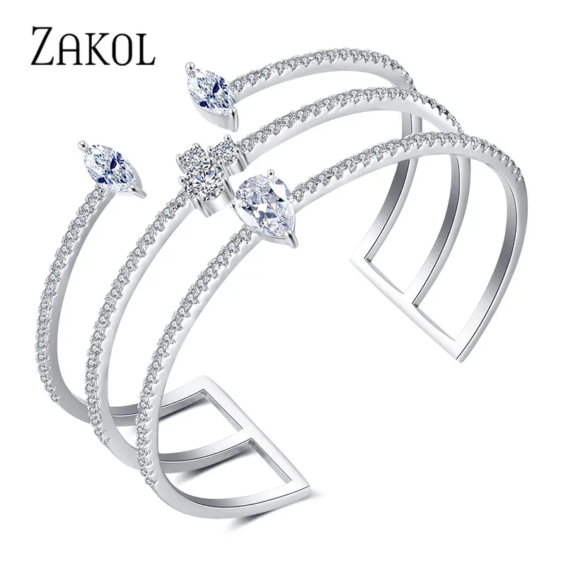 

ZAKOL New Arrival Fashion Round Shape Exquisite Micro Pave Big Cuff Bracelets & Bangles For Women Men Jewelry FSBP162