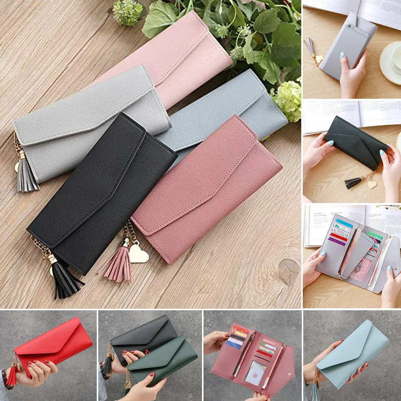 

2022 Fashion Womens Wallets Simple Zipper Purses Black Purple Gray Red Long Section Clutch Wallet Soft PU Leather Money Bag