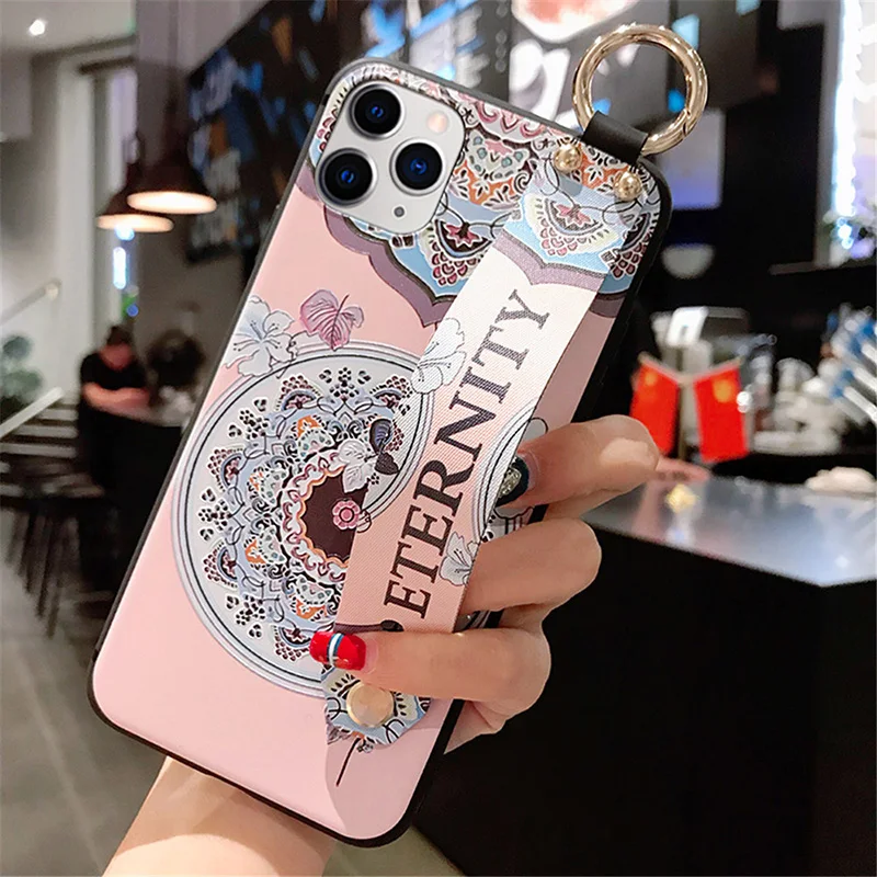 Для iPhone 11 чехол Модный цветочный держатель для телефона чехол для iPhone 8 Plus 6 6s 7 X XR XS 11 pro max Мягкий ТПУ ремешок чехол Etui - Цвет: A