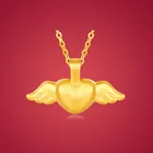 Ожерелье с кулоном в виде сердца с крыльями ангела 24K, из чистого золота 999 пробы, романтический подарок, Женские Ювелирные украшения, кулон в виде золотого Ангела