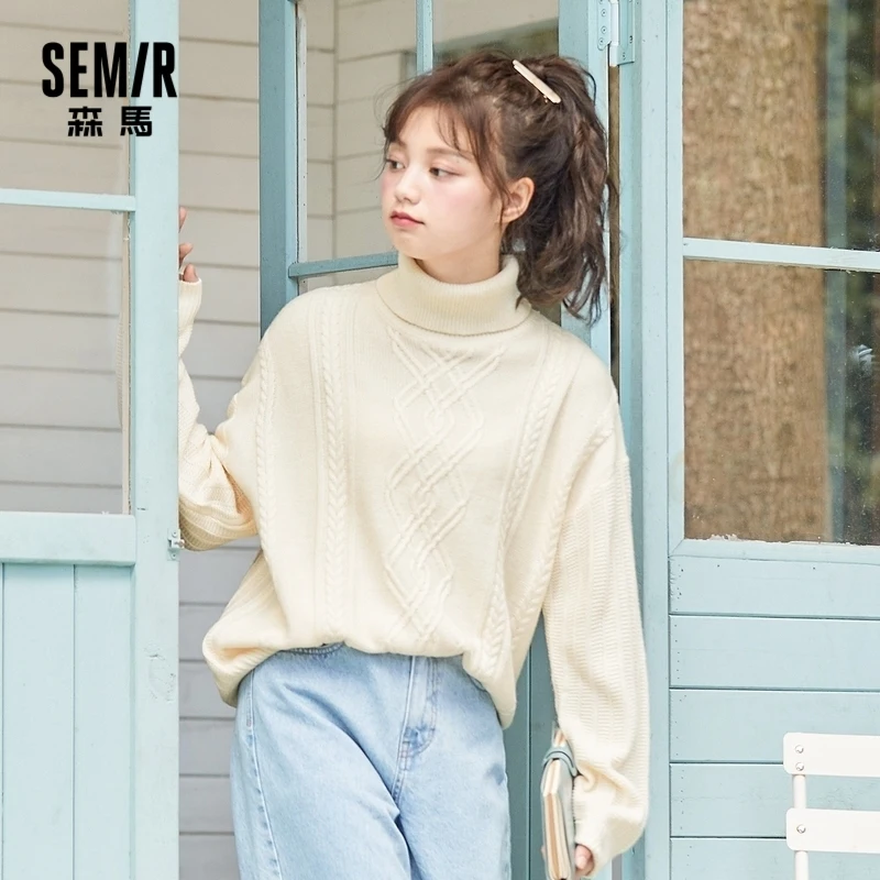 

SEMIR 2020 Autumn New Knitted Bottoming Sweater Korean Loose Elastic Pullover Lazy Style Sweater Women Sweet Trend