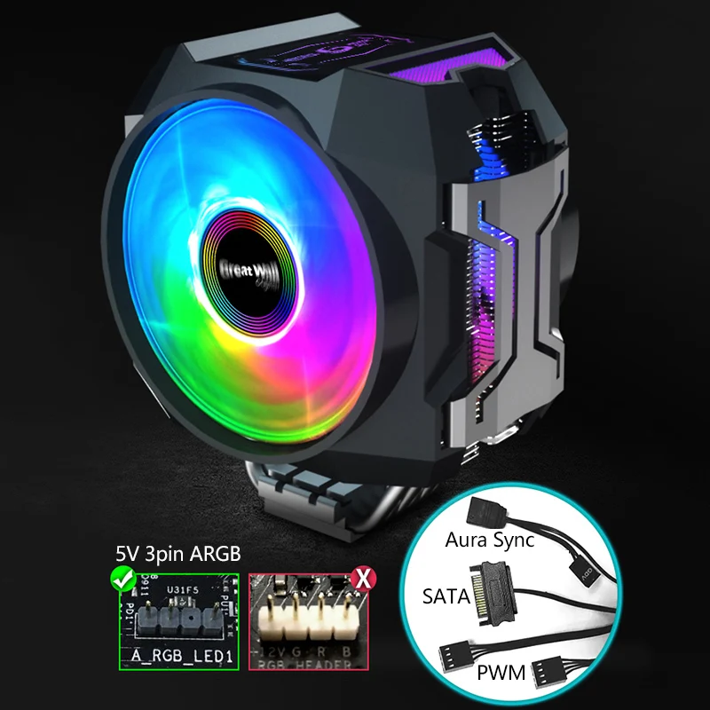 Кулер для процессора Great Wall 4 контакта RGB ШИМ-вентиляторы 120 мм 6 тепловых трубок