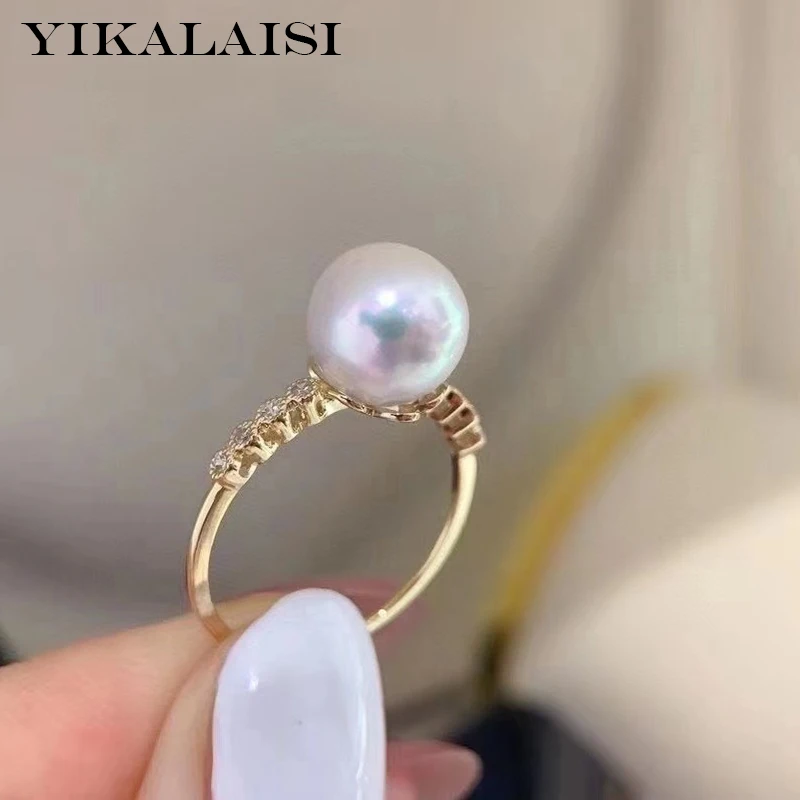 

YIKALAISI 925 пробы серебряные кольца ювелирные изделия для женщин 9-10 мм круглые кольца с натуральным пресноводным жемчугом 2021 Изящные Новые оптовые продажи