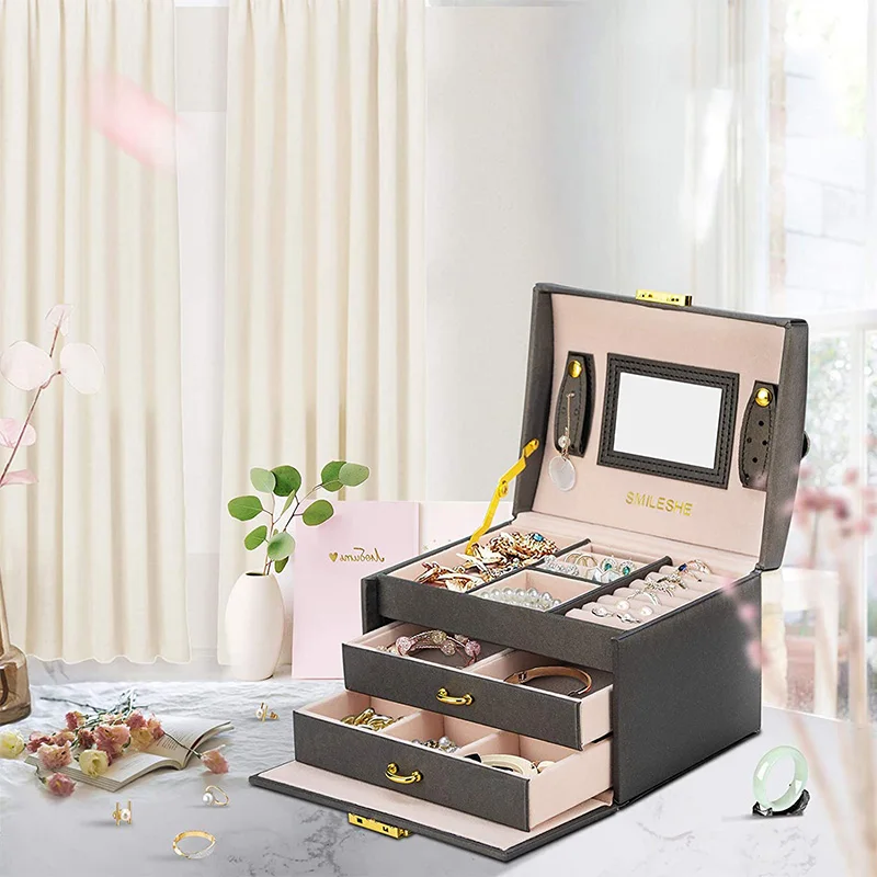 

Jewelry Organizer Large Jewelry Box High Capacity Jewelry Casket Makeup Storage Makeup Organizer Leather Beauty Travel Box