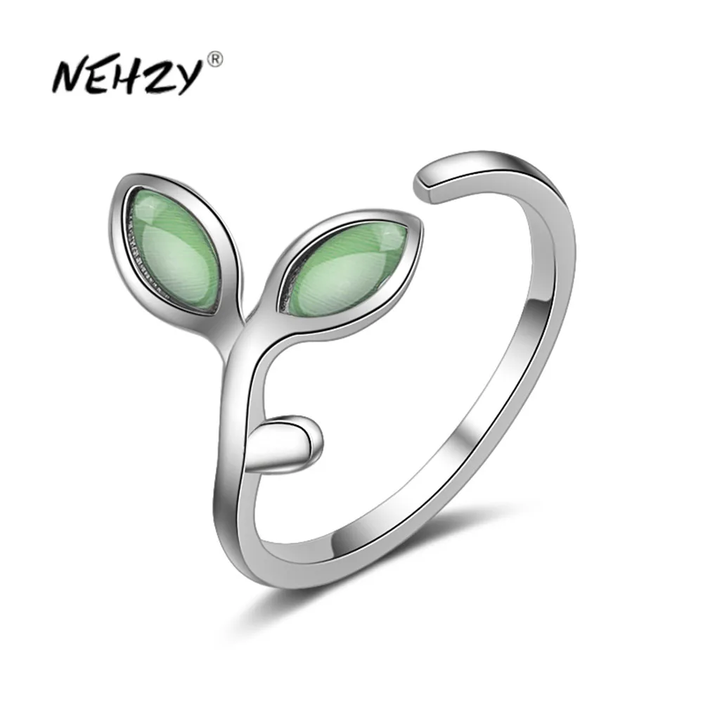

NEHZY S925 штамп серебряные новые женские модные ювелирные изделия Высокое качество Зеленый Кристалл Циркон лист Агат Размер кольца регулируем...