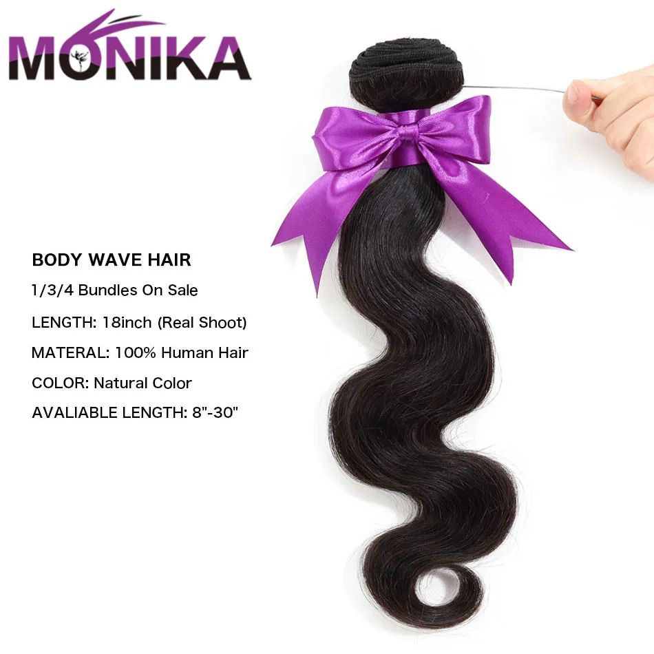 Monika 8-30 дюймов пучок s волн тела предложения монгольские волосы 3/4 человеческие