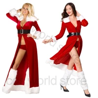 2021 christmas women xmas party sexy lady santa claus cosplay costume lingeries winter red dress with cape maid uniform costume