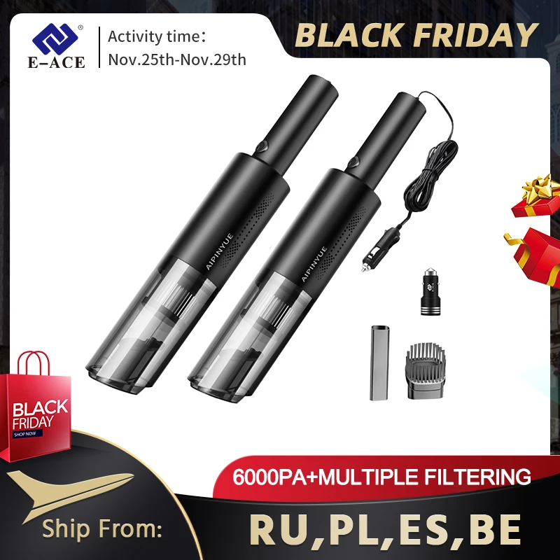 

E-ACE автомобильный проводной пылесос 6000 ПА мощный циклонный всасывающий домашний маленький портативный ручной пылесос для уборки автомобил...