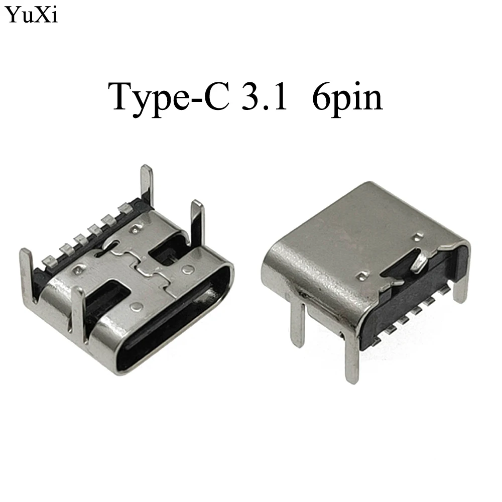 

10 шт., разъем USB Type-C 3,1, 6 штырьков