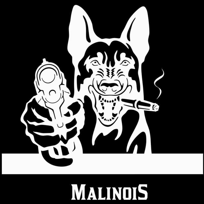 

Gangster Belgian Shepherd Malinois Alaskan Dog with Gun Vinyl PVC Car Sticker Car Window Body Decorative Stickers Accessories