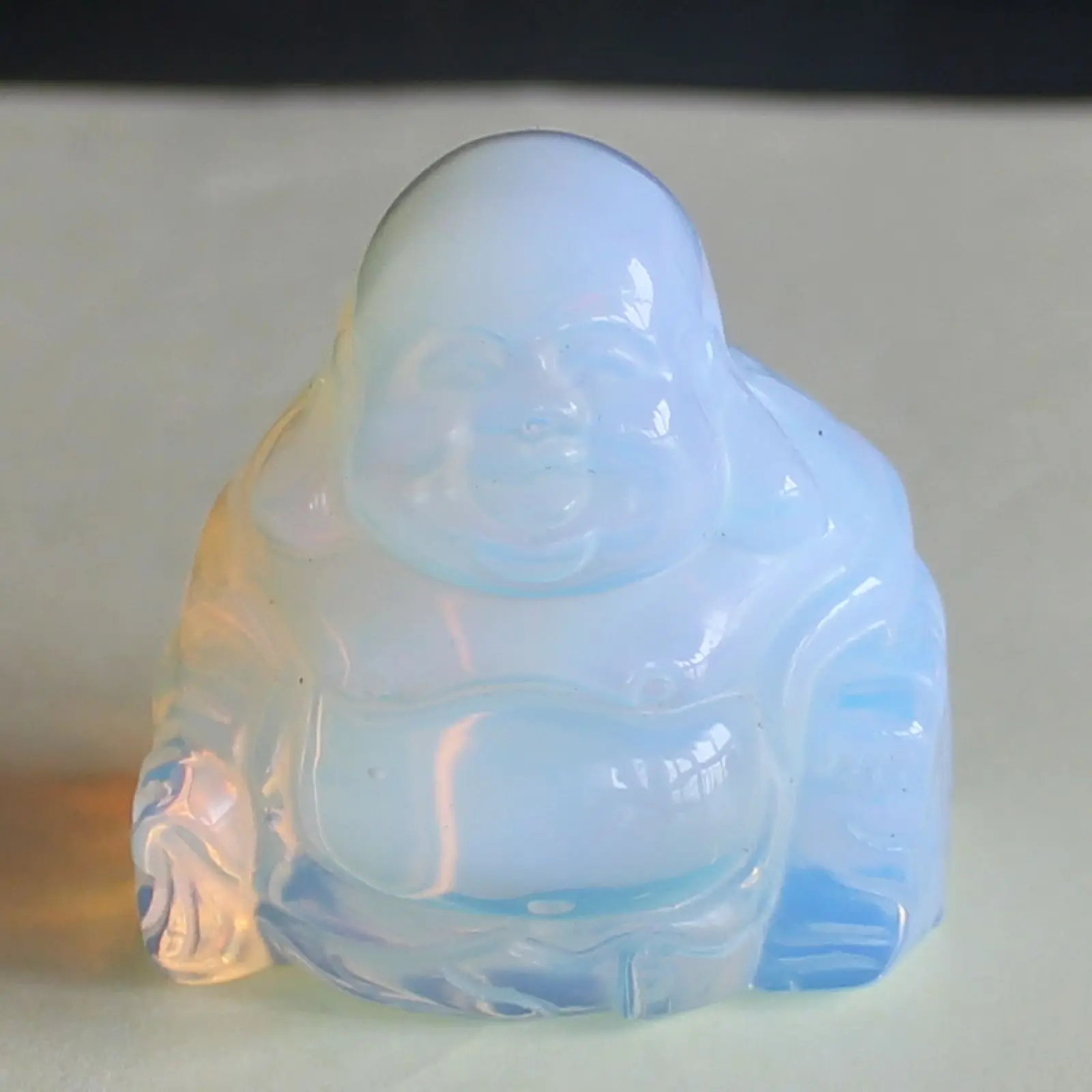 

1.5'' Hand carved gemstone white opalite laughing buddha figurine carving