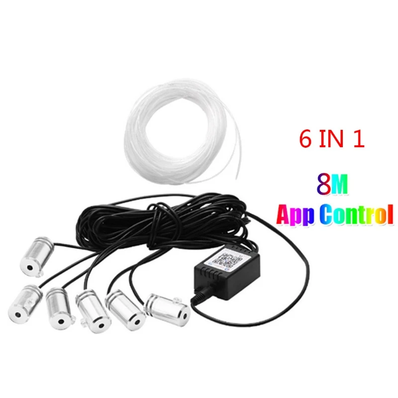

RGB LED Strips Light APP Bluetooth-compatible Control for Car Interior Atmosphere Light Lamp DIY Music 8M Fiber Optic Band