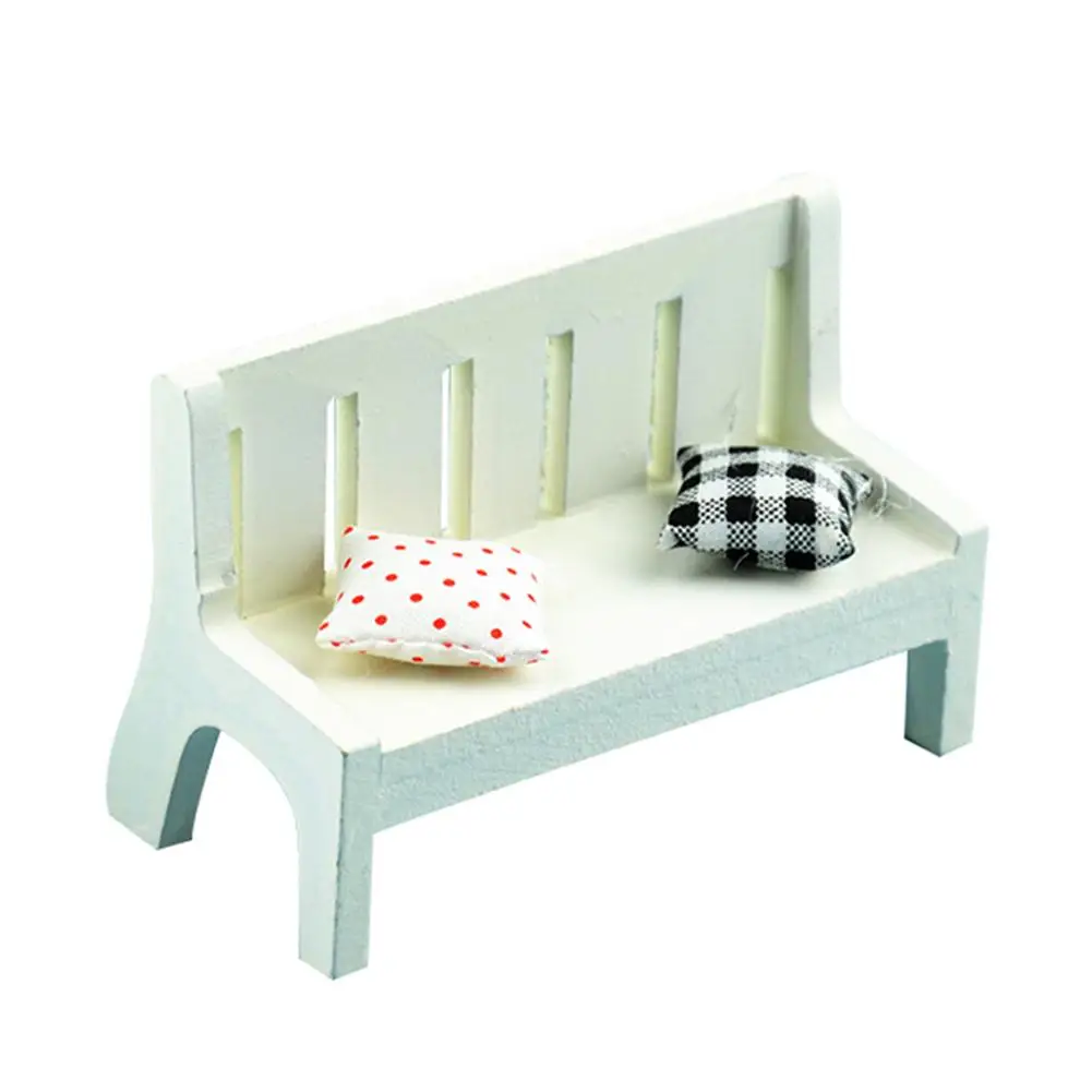 

1:12 Miniature Dollhouse 3D Wooden Furniture Mini Wooden Bench with Cushions Toy DIY Doll House Landscape Decor Photo Props