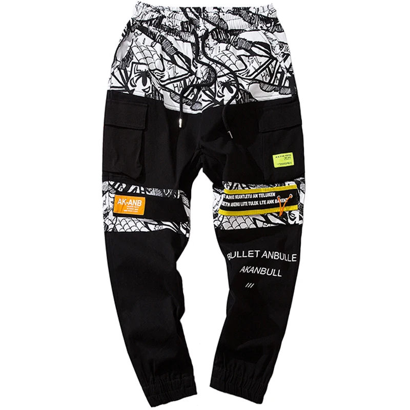 Новые корейские черные лоскутные брюки-шаровары мужские повседневные штаны для