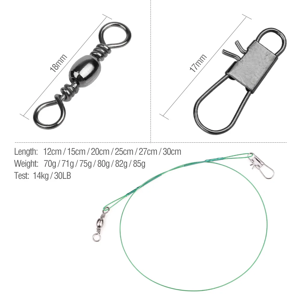DONQL 60Pcs Anti Bite Steel Fishing Line Wire Leader Stainless 12CM - 30CM Accessory Swivel Connector | Спорт и развлечения