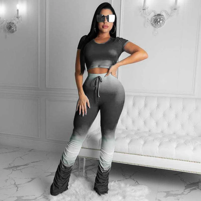 

Bodycon Two Piece Set Top and Pants Tracksuit Women Summer Festival Clothing Sweat Suits Women Matching Set Stacked Leggings Set