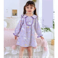 girls nightdress autumn winter childrens pajamas mocha cotton long sleeve homewear baby clothes purple toddler girls nightgown