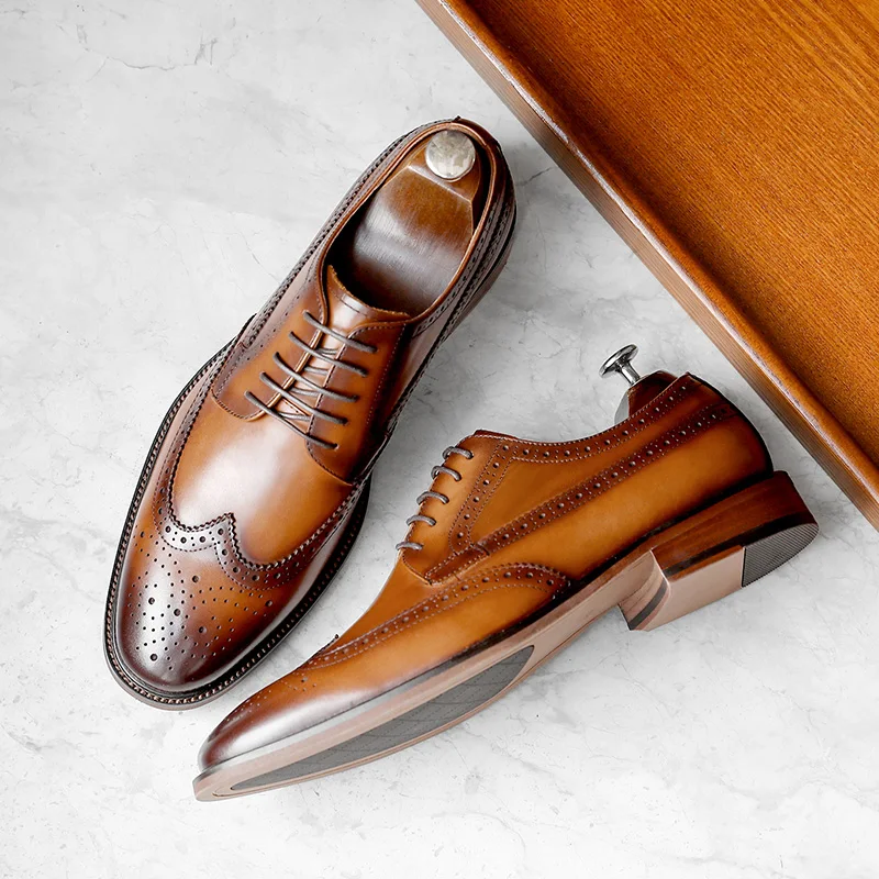 

DESAI Men Shoe Genuine Leather Derby Business Dress Gentleman Classic Design Formal Brogue Carved Winter Shoes 2021 New