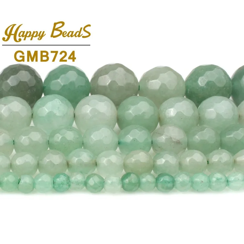 Natural Stone Faceted Green Aventurine Jades Beads Loose Spacer Bead For Jewelry Making 4-12mm 15”Strand Diy Charm Bracelets | Украшения