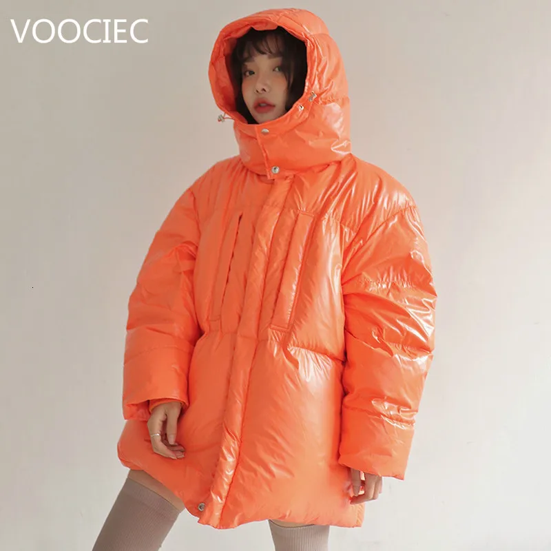 

VOOCIEC женские зимние пальто 2020 однотонные парки больших размеров с толстыми карманами женское теплое корейское зимнее пальто модное яркое ц...