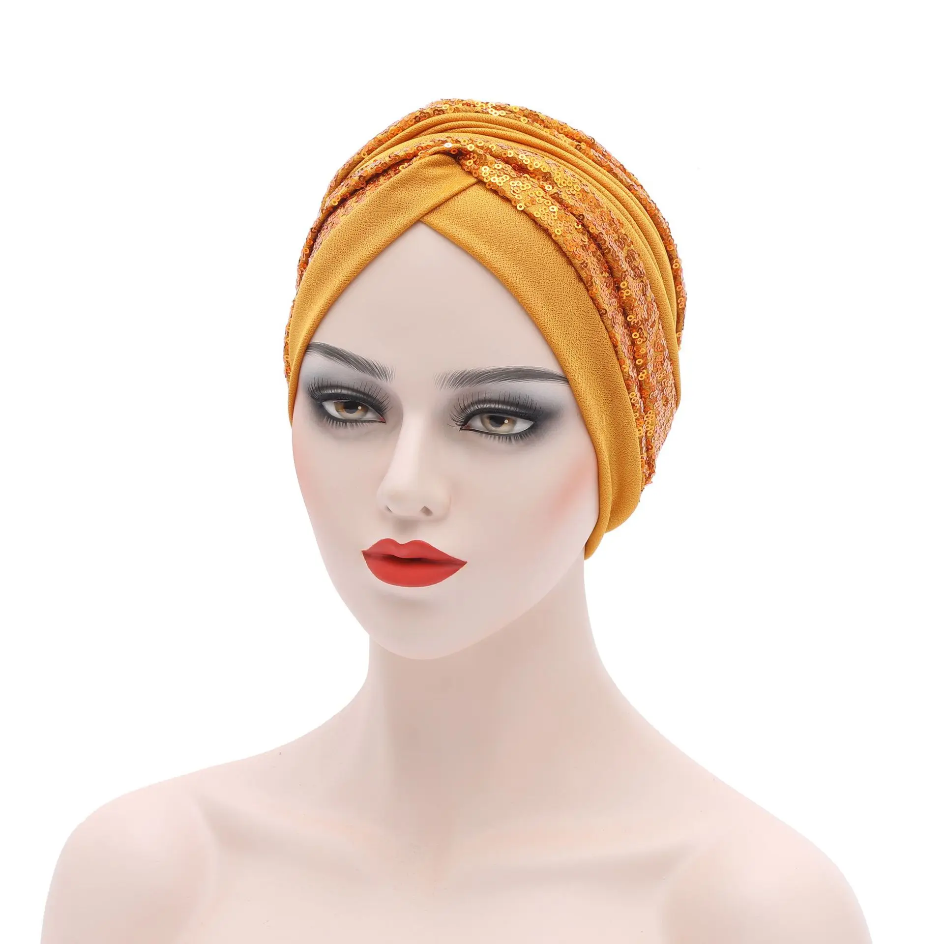 Sequins India Hat Trendy Women's Turban Caps Muslim Headscarf Bonnet Female Head Wraps Turbante Mujer Sequins India Hat Trendy Women's Turban Caps Muslim Headscarf Bonnet Female Head Wraps Turbante Mujer