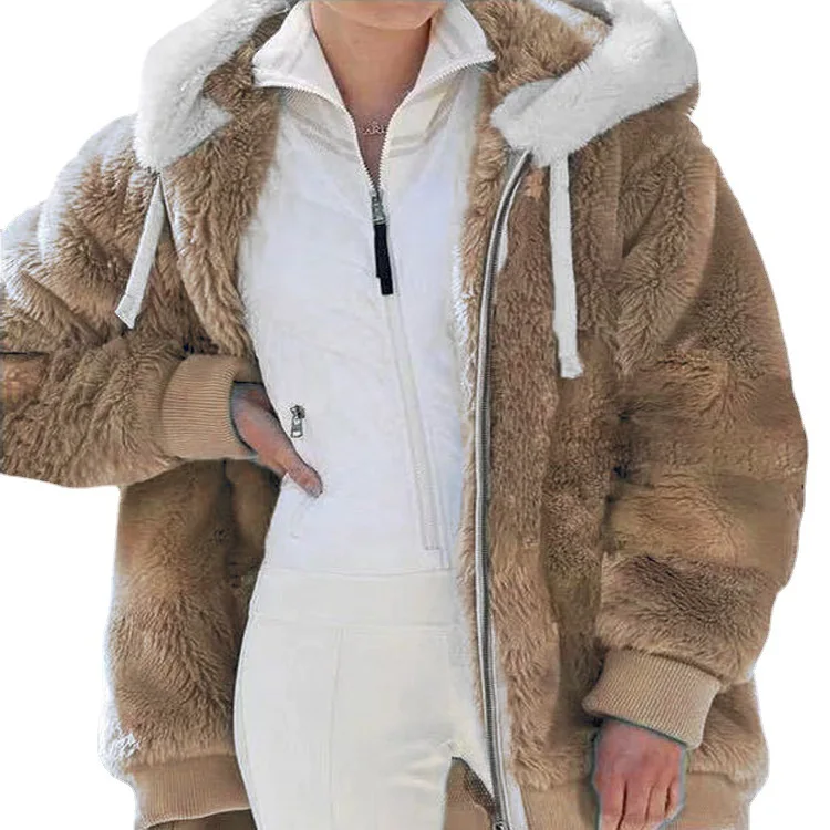 

Oversized Ladies Plush Coat Tops 2021 Amazon Hot Sale New Autumn Winter Loose Plush Zipper Hooded Jacket Female Plus Size Y2k