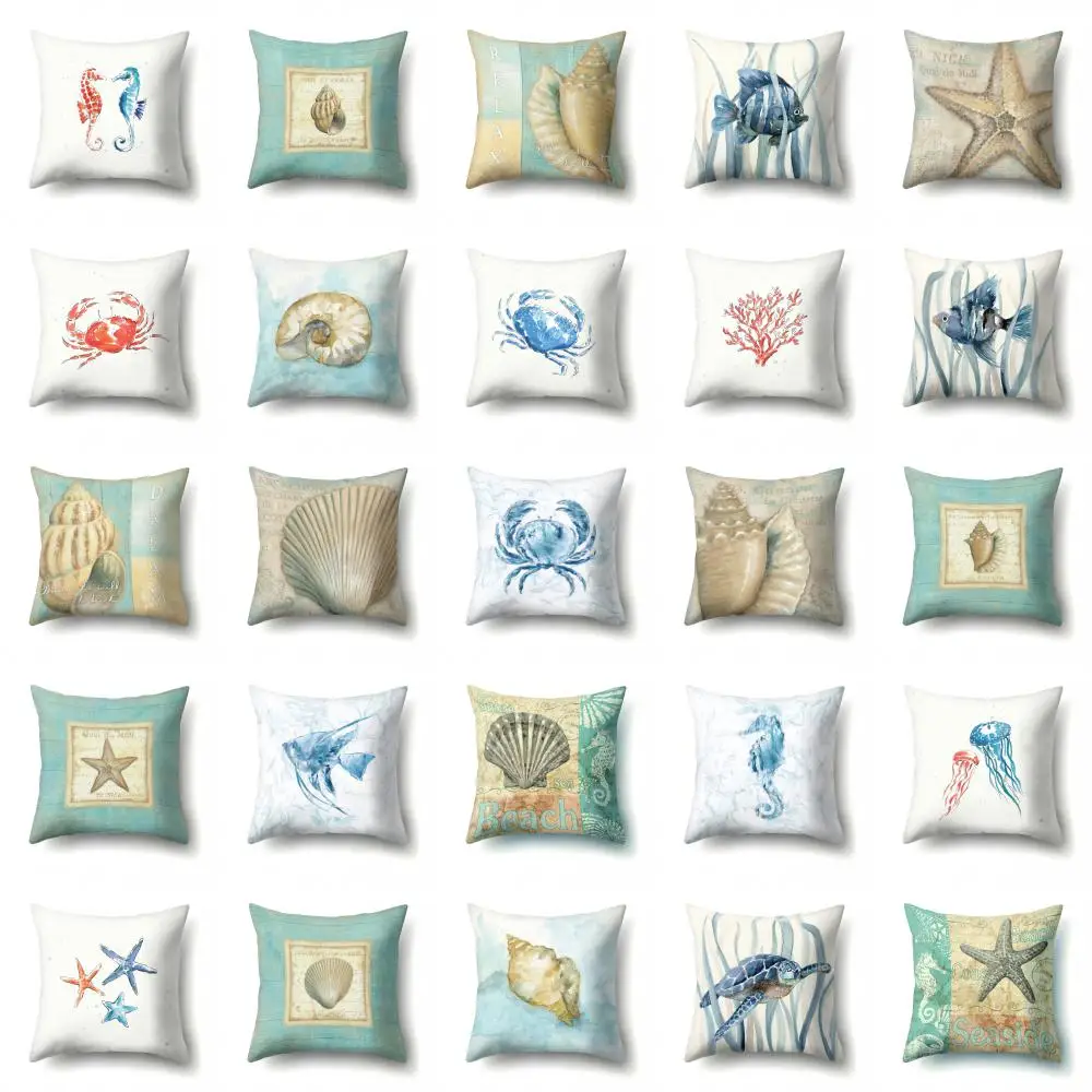 

New Marine Life Cushion Cover Polyester Pillow Case Throw Pillows for Living Room Sofa Hotel Soft Pillowslip Home Decoration 45