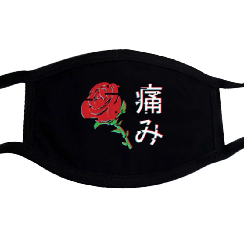 Маски с принтом розы милые теплые пылезащитные черные повседневные маски