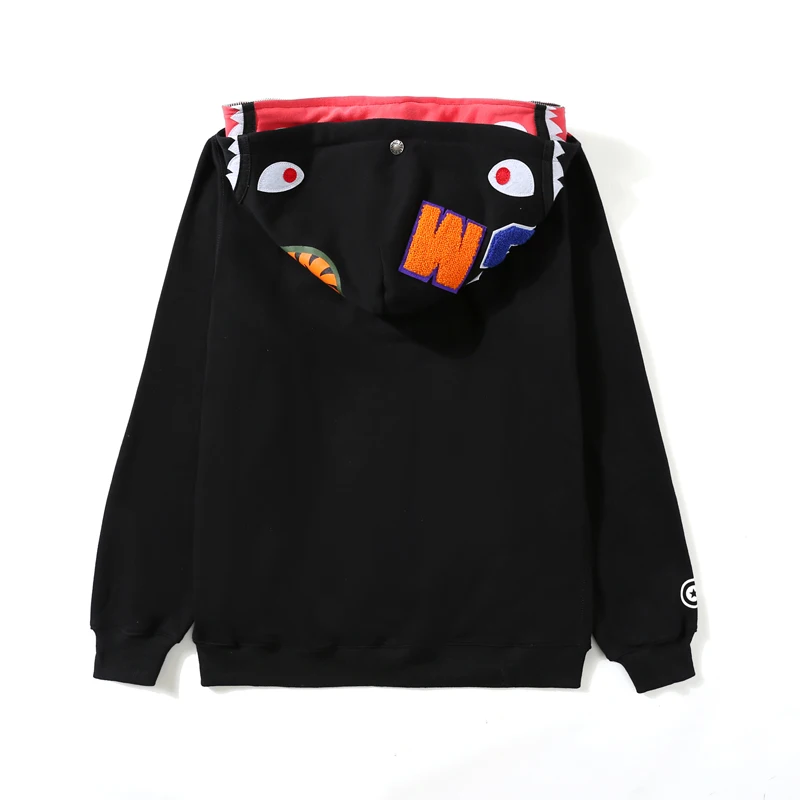 

Classic Double Hat Shark Zipper Sweatshirt Black M-2XL