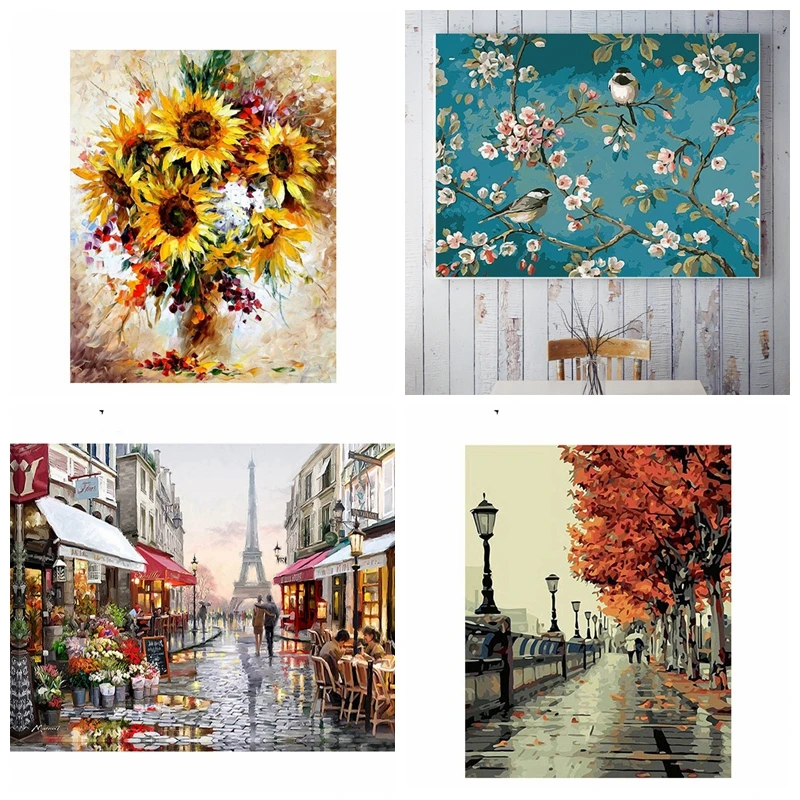 

DIY Painting By Numbers Colorful Sunflower Flower Street Oil Painting HandPainted Number Painting Home Decor Gift Canvas Drawing