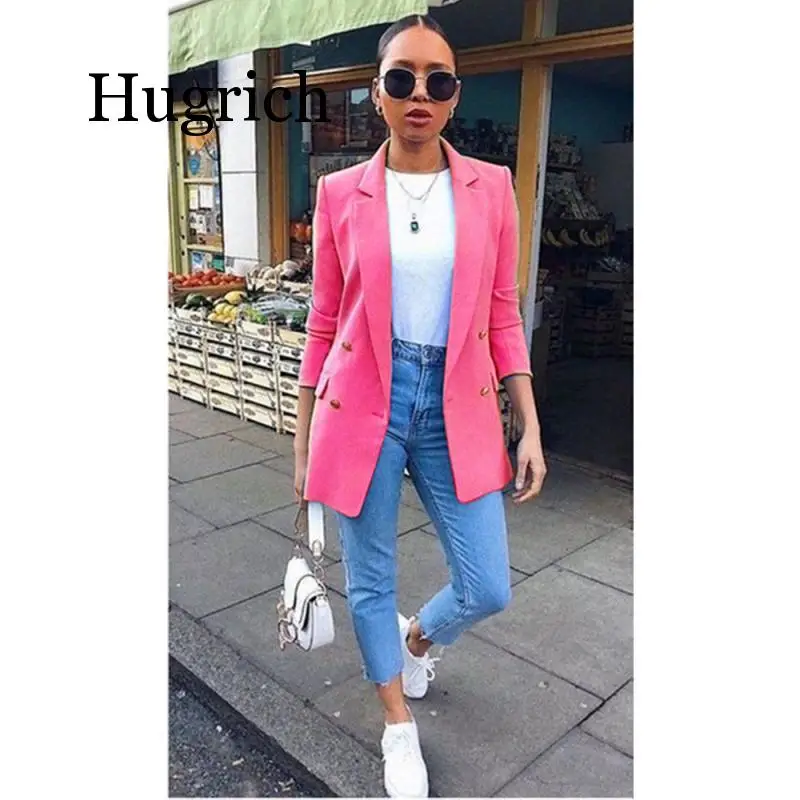 Женский однотонный Блейзер на пуговицах с длинным рукавом | Женская одежда