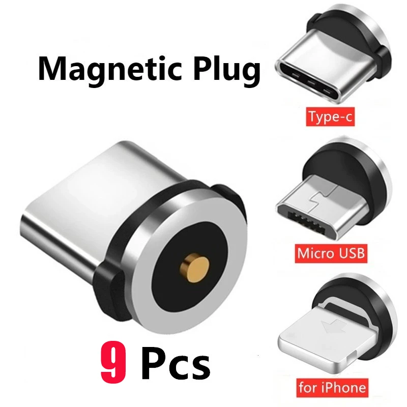uslion 3 in 1 plug 9 pcs magnetic tips for iphone samsung mobile phone replacement parts micro converter cable adapter type c free global shipping