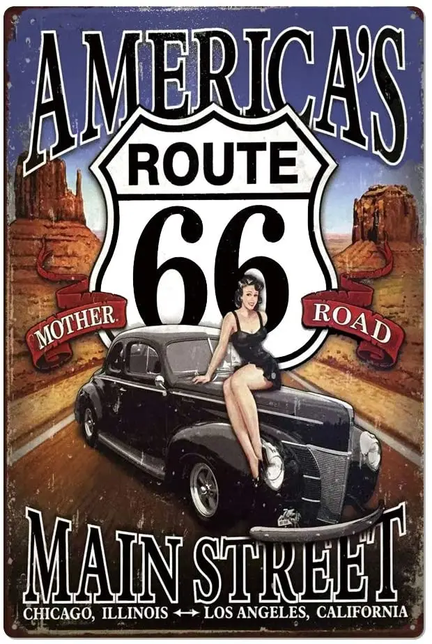 

Original Retro Design Route 66 Tin Metal Wall Art Signs American s Mother Road Thick Tinplate Print Poster Wall Decoration