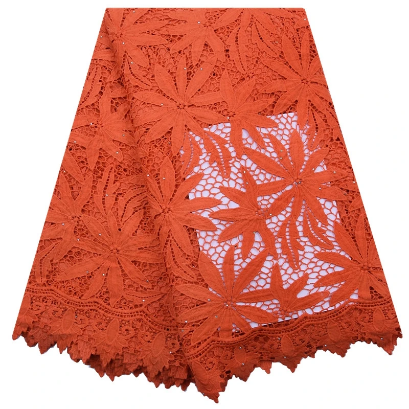 Африканский гипюр Kalume в стиле листьев кружевная ткань оранжевое нигерийское