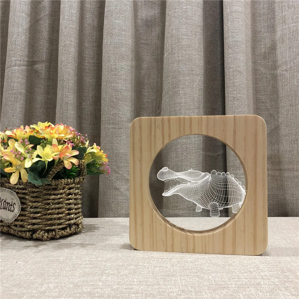 

Crocodile Wooden 3D LED Arylic Night Lamp Table Light Switch Control Carving Lamp for Children's Party Room Kids Night Lights
