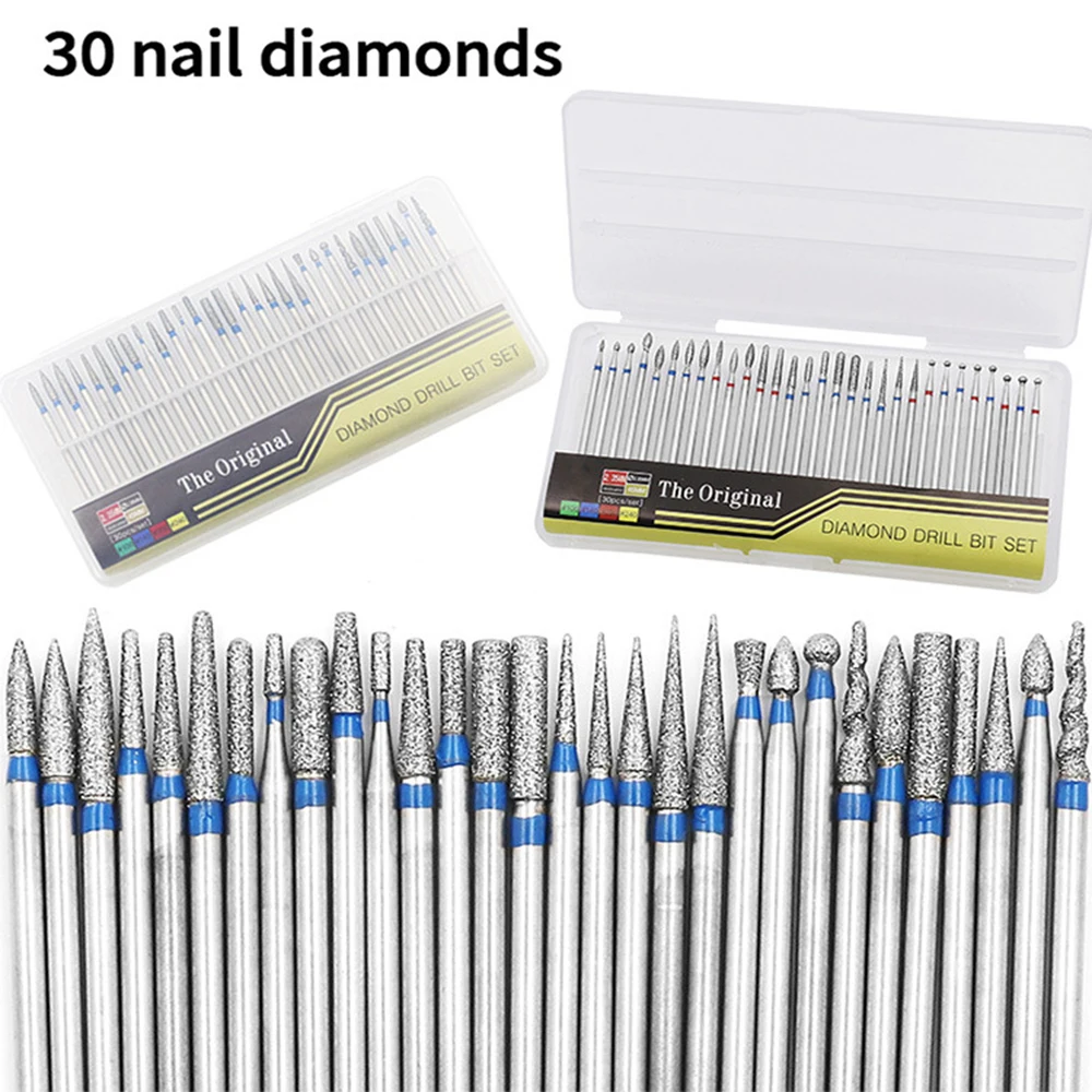 30Pc Diamond Nail Drill Bits Set Electric Drill Machine Manicure Pedicure Professional Nail Files Milling Cutters Gel Remover