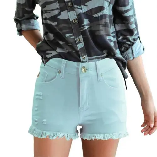 Light Blue Модные рваные джинсовые шорты с вышивкой Флористический с высокой талией джинсы короткие джинсы с потертостями и дырками шорты для женщин большие размеры летние шорты - Цвет: Light Blue