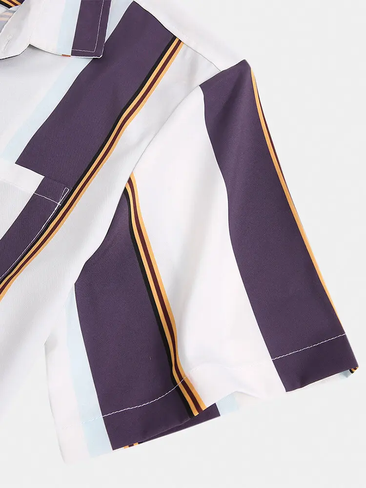 

Men Clothing 2021 Men's Casual Striped Printed Lapel Short Sleeve Shirt Casual Fashion Men Shirts Large Size Camisas Para Hombre