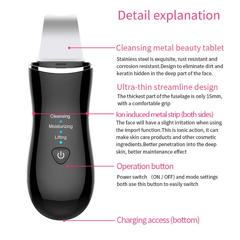 Anion scrubber paleta ultrasonic female beauty brush cleaning skin face spatula blackhead removal wibrator lifting facial clean | Красота и