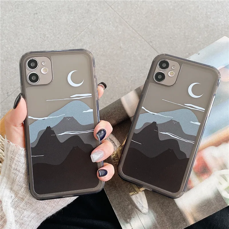 

Cartoon Simple Black Scenery Illustration Phone Case For iPhone 13 Pro Max 12 11 X XS Max XR 7 8 Plus SE Soft Shockproof Cover