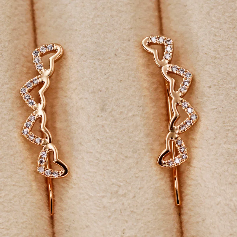 Женские серьги-гвоздики с сердечками серьги золотого цвета белым фианитом