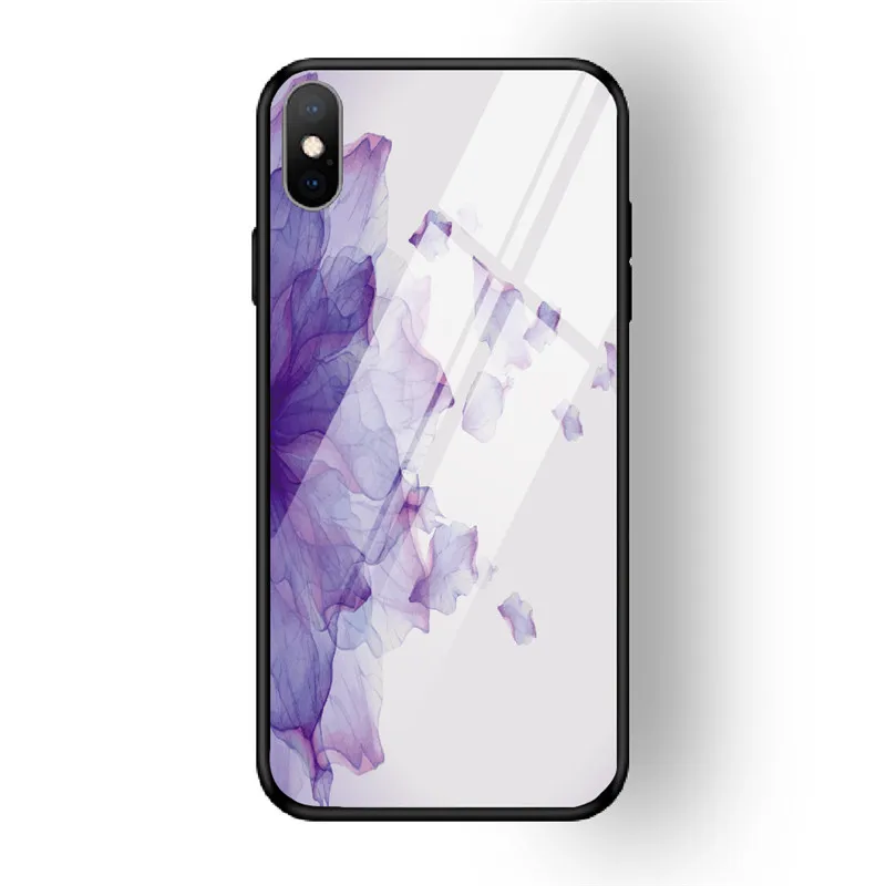 04 Чехол для iPhone X XS MAX XR для 6 6S 7 8 PLUS чехол из закаленного стекла с перьями красный желтый задняя чехол для iPhone 5 5S SE Funda - Цвет: 04
