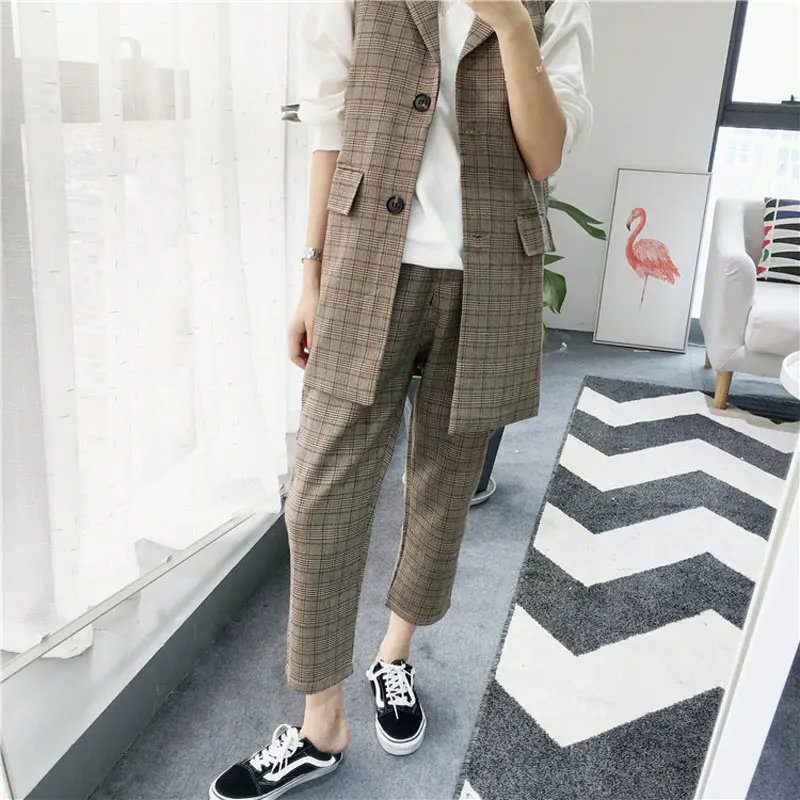 

Bella Philosophy Autumn Winter Plaid Pants Women Casual High Waist Long Harem Pants Female Zipper Office Lady Pants Bottoms