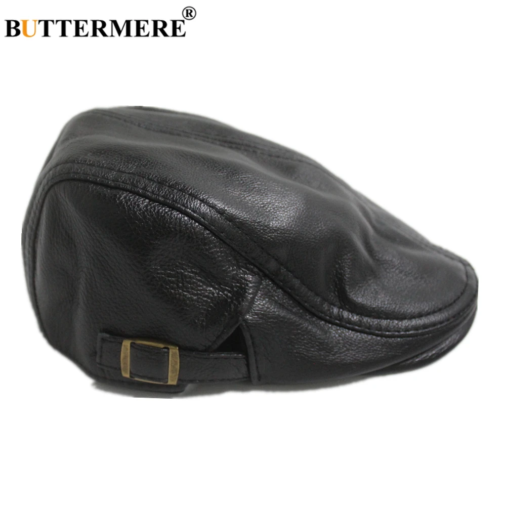 

BUTTERMERE Flat Cap for Men Genuine Leather Beret Hat Cowhide Khaki Black Male Female Autumn Winter Duckbill Ivy Hats